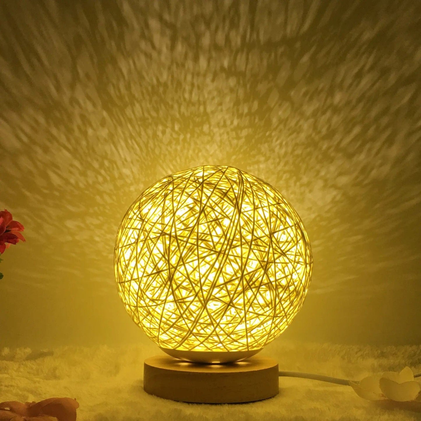 LunaGlow Rattan Sphere Lamp Yellow round / Remote control / 15cm by Simple Homes