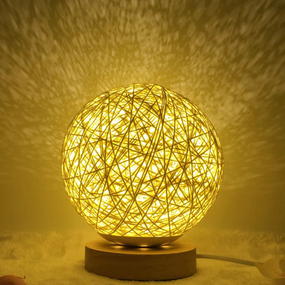 LunaGlow Rattan Sphere Lamp Yellow round / Remote control / 20cm by Simple Homes