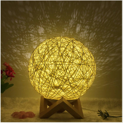LunaGlow Rattan Sphere Lamp Yellow shelf / Remote control / 15cm by Simple Homes