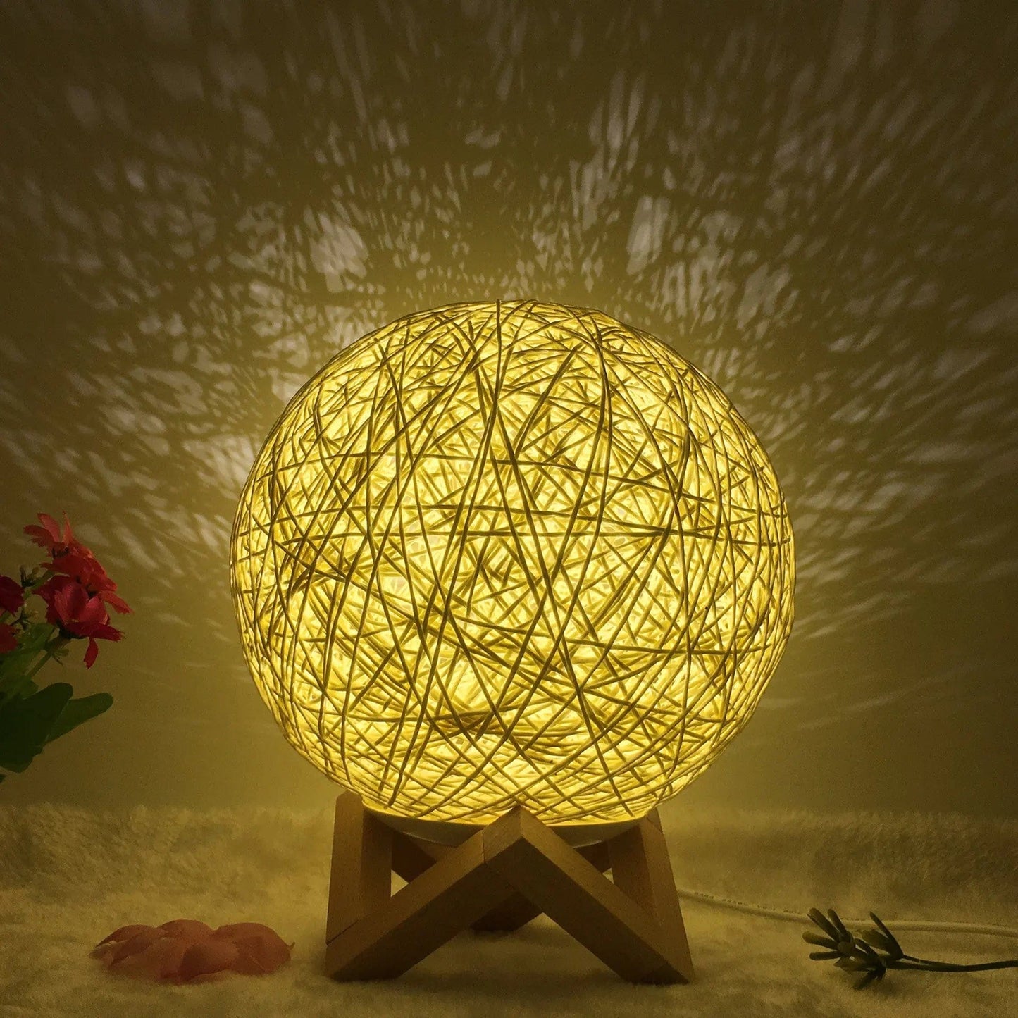 LunaGlow Rattan Sphere Lamp Yellow shelf / Remote control / 20cm by Simple Homes