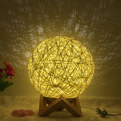 LunaGlow Rattan Sphere Lamp Yellow shelf / Remote control / 20cm by Simple Homes