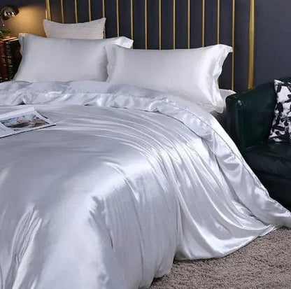 Luxury 4-Piece Double-Sided Silk Satin Bedding Set – Fitted Sheet & Quilt Cover Milky White / 1.2M Flat Sheet by Simple Homes