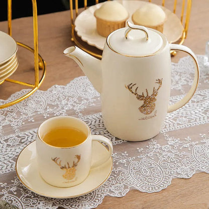 Luxury Elk-Inspired 13-Piece Ceramic Tea Set with Stand – Teapot, Cups & Saucers Elk bird frame by Simple Homes