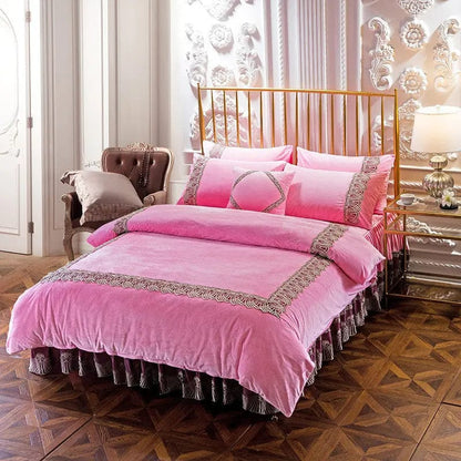 Luxury Korean-Style Quilted Bed Skirt Set (4 Pieces) Pink / 2 by Simple Homes