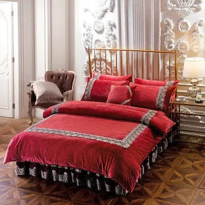 Luxury Korean-Style Quilted Bed Skirt Set (4 Pieces) Red / 2.2x2.4m by Simple Homes