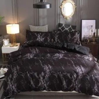 Marble Luxe Duvet Cover Set – 3 Piece Bedding with Pillowcases, Soft Polyester Twill Black / 230x260 by Simple Homes