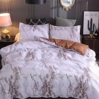 Marble Luxe Duvet Cover Set – 3 Piece Bedding with Pillowcases, Soft Polyester Twill Brown / 220x240 by Simple Homes