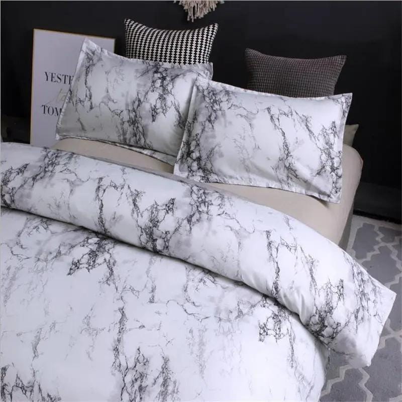 Marble Luxe Duvet Cover Set – 3 Piece Bedding with Pillowcases, Soft Polyester Twill by Simple Homes