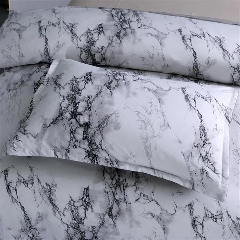Marble Luxe Duvet Cover Set – 3 Piece Bedding with Pillowcases, Soft Polyester Twill by Simple Homes