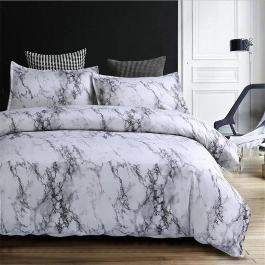 Marble Luxe Duvet Cover Set – 3 Piece Bedding with Pillowcases, Soft Polyester Twill by Simple Homes
