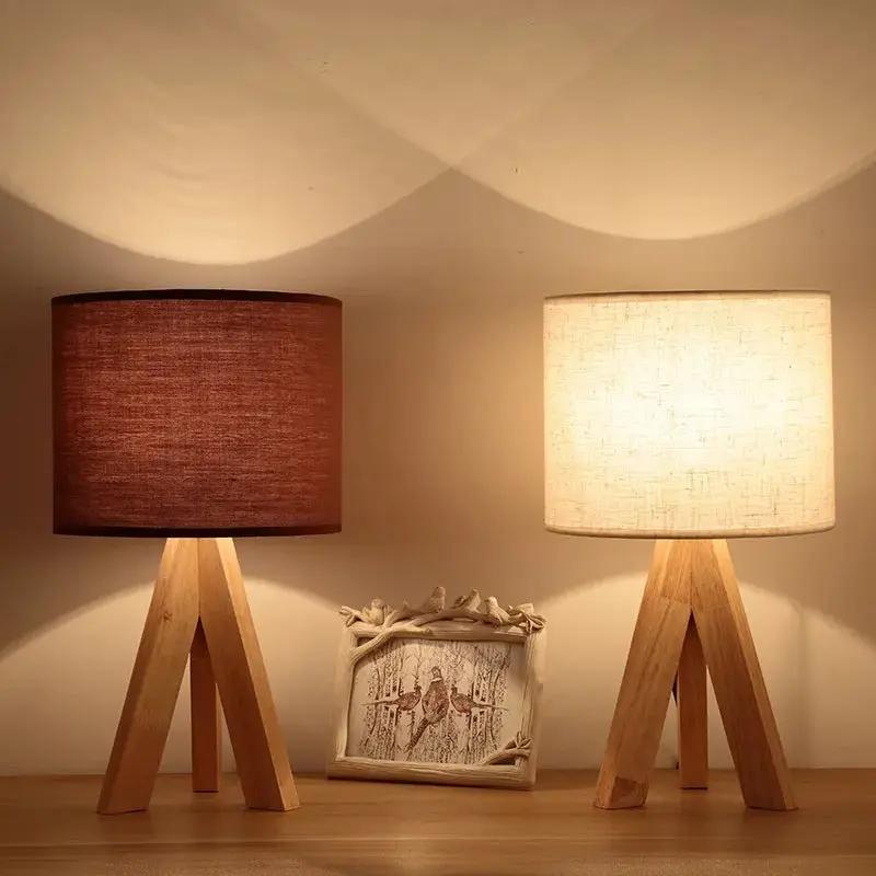 Minimalist Bamboo Tripod Table Lamp with Fabric Shade – Warm & White LED Lighting by Simple Homes
