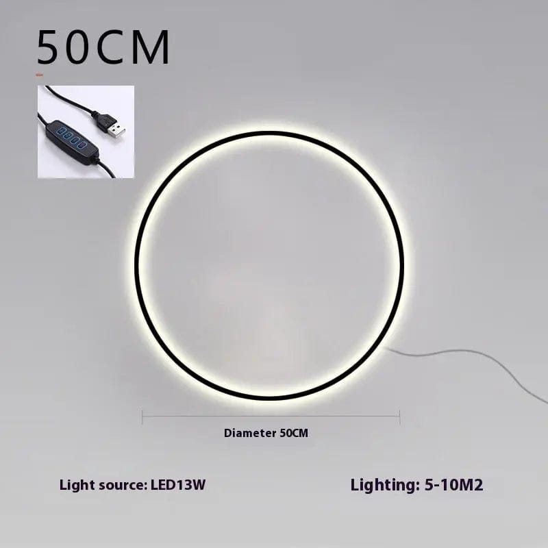 Minimalist Halo LED Wall Lamp Warm Light / A Black 50CM by Simple Homes