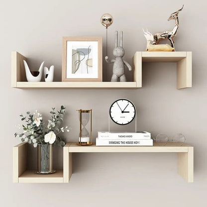 Minimalist Wall Shelf Display Set 2Layers Wood Color by Simple Homes