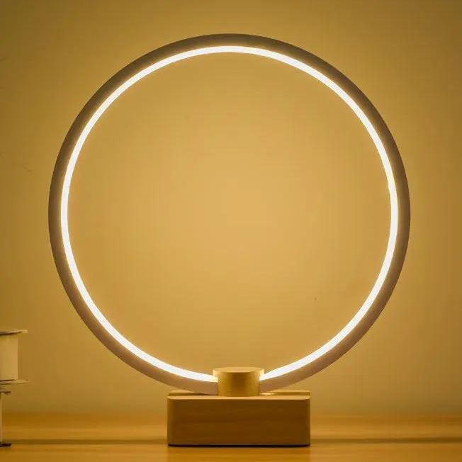 Modern Circular LED Night Lamp – Bamboo & Aluminum USB Bedside Light Round Large Size / USB by Simple Homes