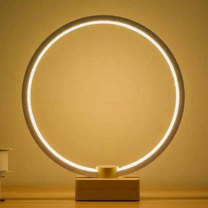 Modern Circular LED Night Lamp – Bamboo & Aluminum USB Bedside Light Round Large Size / USB by Simple Homes