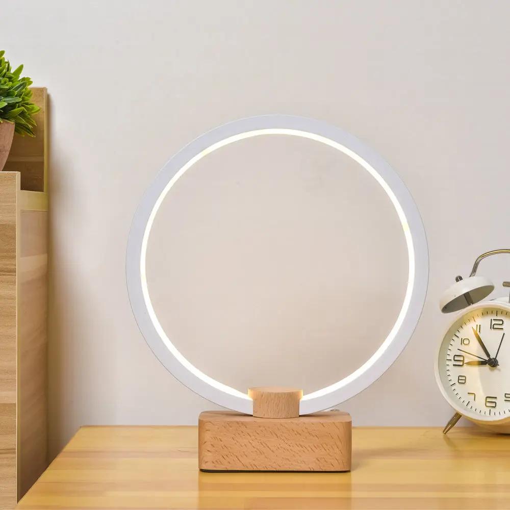 Modern Circular LED Night Lamp – Bamboo & Aluminum USB Bedside Light by Simple Homes