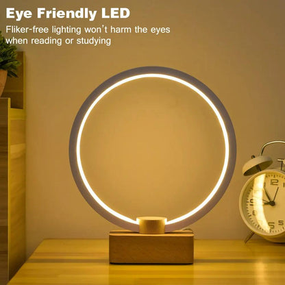 Modern Circular LED Night Lamp – Bamboo & Aluminum USB Bedside Light by Simple Homes