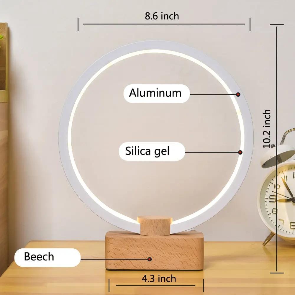 Modern Circular LED Night Lamp – Bamboo & Aluminum USB Bedside Light by Simple Homes