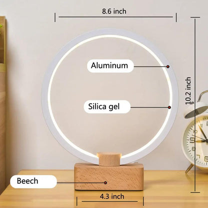 Modern Circular LED Night Lamp – Bamboo & Aluminum USB Bedside Light by Simple Homes