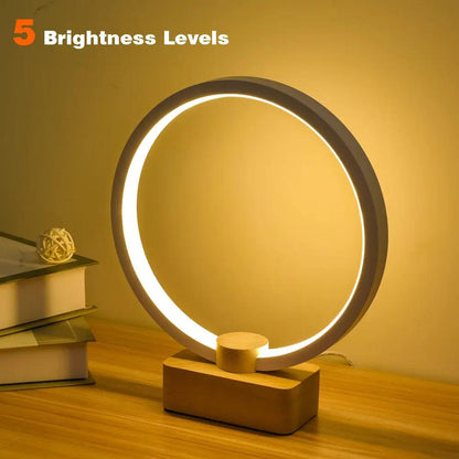 Modern Circular LED Night Lamp – Bamboo & Aluminum USB Bedside Light by Simple Homes