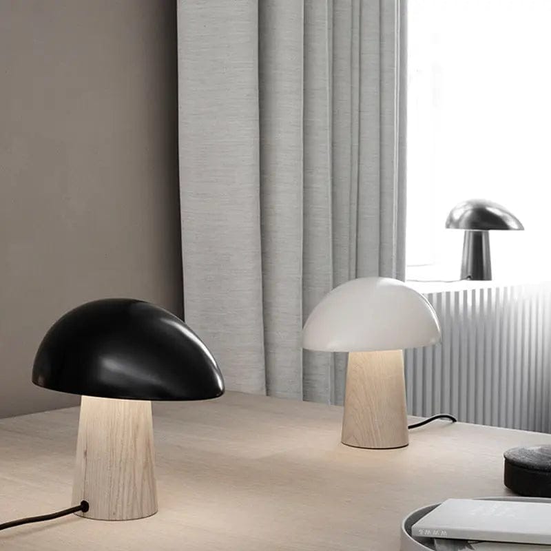 Modern Mushroom Table Lamp – Nordic Wood Base with Dome Shade for Bedroom, Living Room & Office by Simple Homes