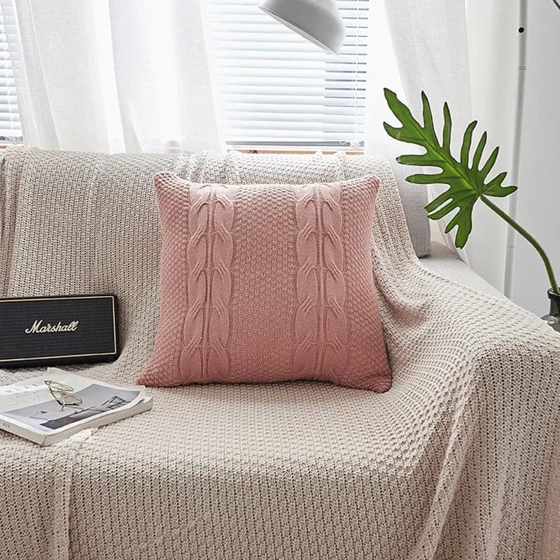 Nordic Cable Knit Pillow Cover Pink / 45X45CM by Simple Homes