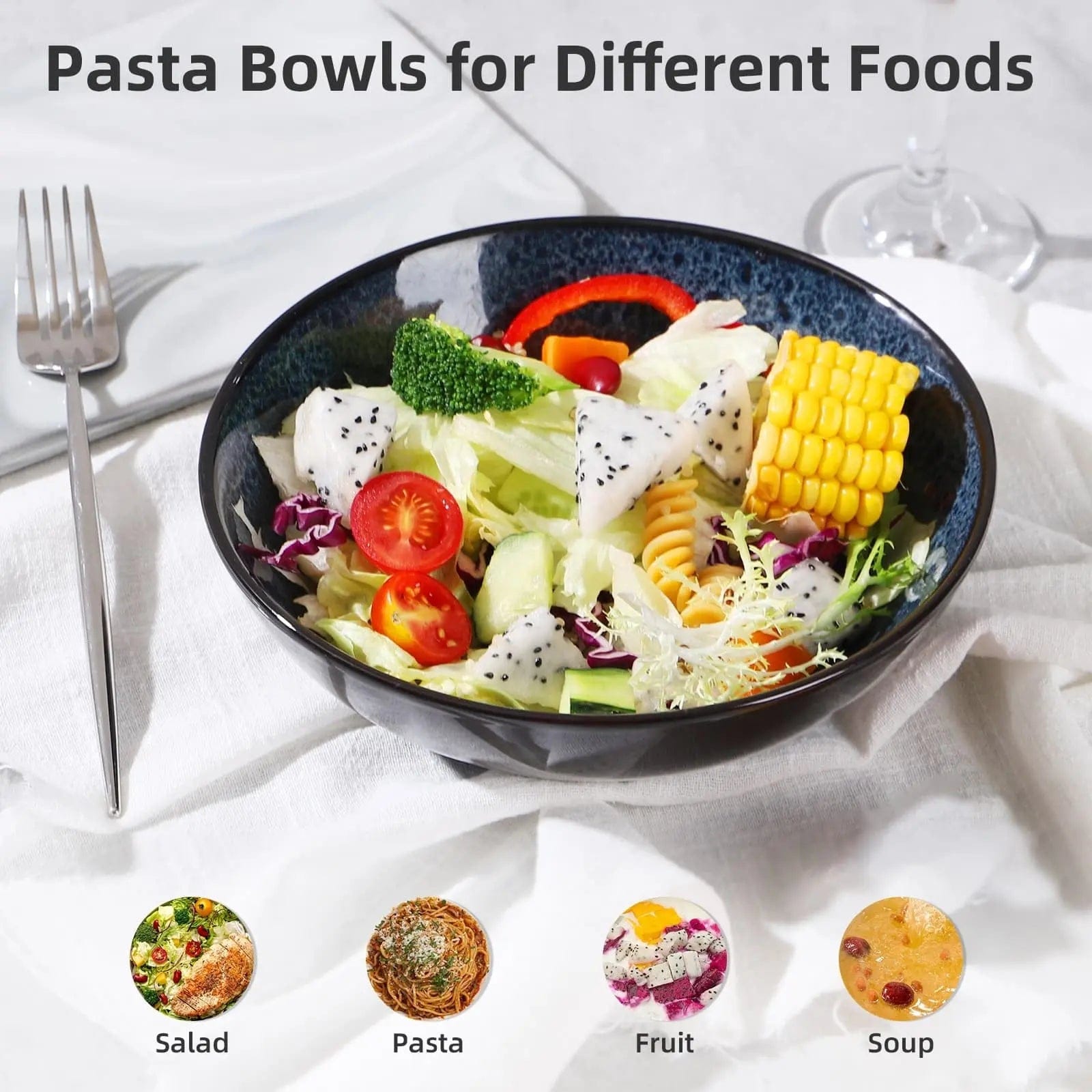 Peacock Dawn – Set of 4 Kiln-Glazed 8-Inch Ceramic Bowls 8inch Blow / 4PCS Set by Simple Homes