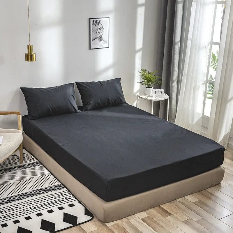 Premium Waterproof Velvet Bed Sheet with Pillowcases Black / 198X203X35cm by Simple Homes