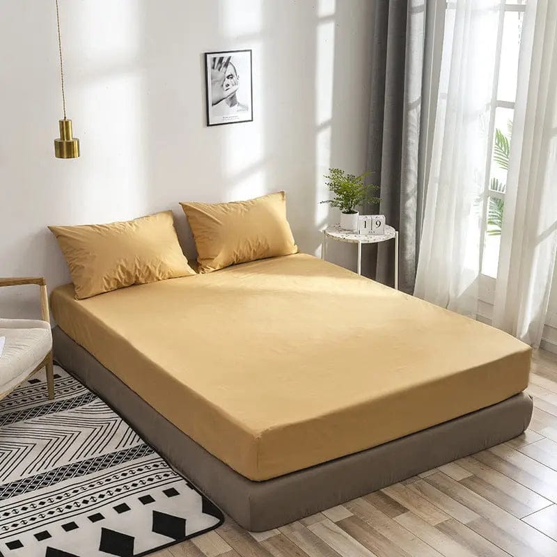 Premium Waterproof Velvet Bed Sheet with Pillowcases Khaki / 153X203X35cm by Simple Homes