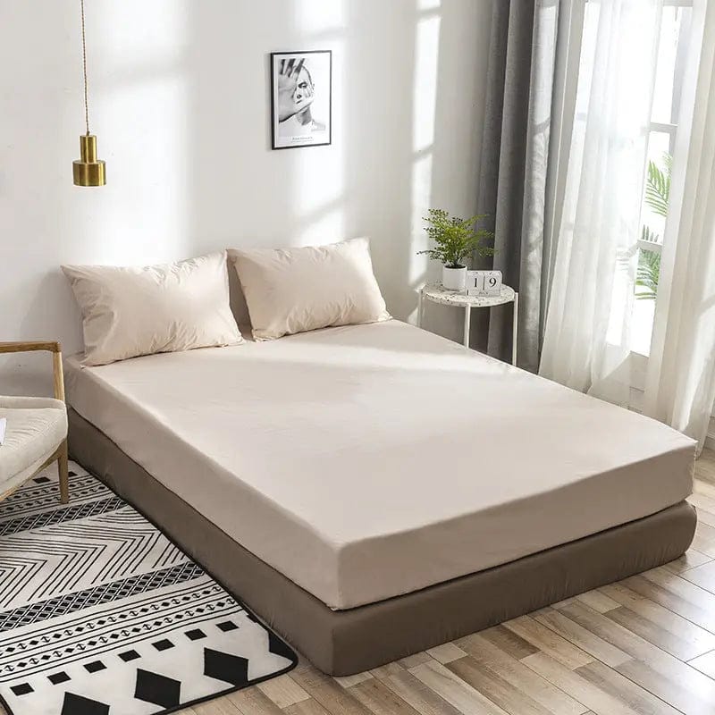 Premium Waterproof Velvet Bed Sheet with Pillowcases Rice white / 138X190X35cm by Simple Homes