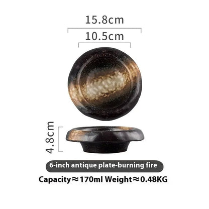 Rustic Rope-Handled Ceramic Bowl-Retro Artisan Collection Burning Fire by Simple Homes