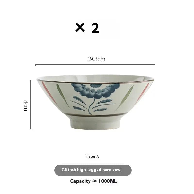 Sakura & Brushstroke Ramen Bowel Bowel-Vintage Artisan Style 1000ml Flower 2 Pieces by Simple Homes