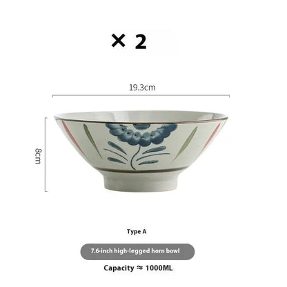 Sakura & Brushstroke Ramen Bowel Bowel-Vintage Artisan Style 1000ml Flower 2 Pieces by Simple Homes