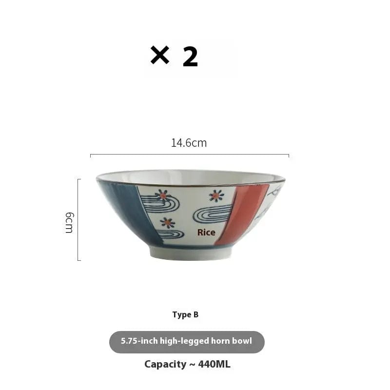 Sakura & Brushstroke Ramen Bowel Bowel-Vintage Artisan Style 440ml Red 2 Pieces by Simple Homes