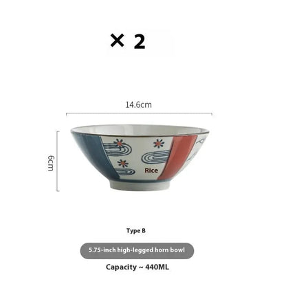 Sakura & Brushstroke Ramen Bowel Bowel-Vintage Artisan Style 440ml Red 2 Pieces by Simple Homes