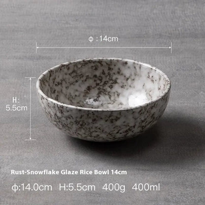 Snow in Stone – Glazed Ceramic Salad Bowl Snowflake Glaze Bowl by Simple Homes