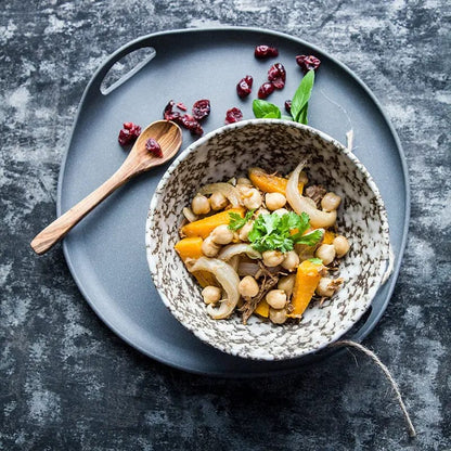 Snow in Stone – Glazed Ceramic Salad Bowl Snowflake Glaze Bowl by Simple Homes