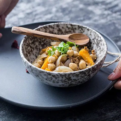 Snow in Stone – Glazed Ceramic Salad Bowl Snowflake Glaze Bowl by Simple Homes