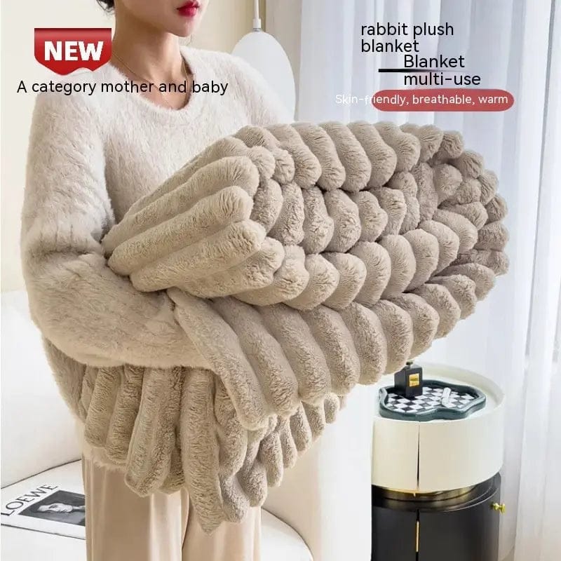 SnuggleSoft Bubble Faux Rabbit Fur Blanket Khaki / 100x150cm by Simple Homes