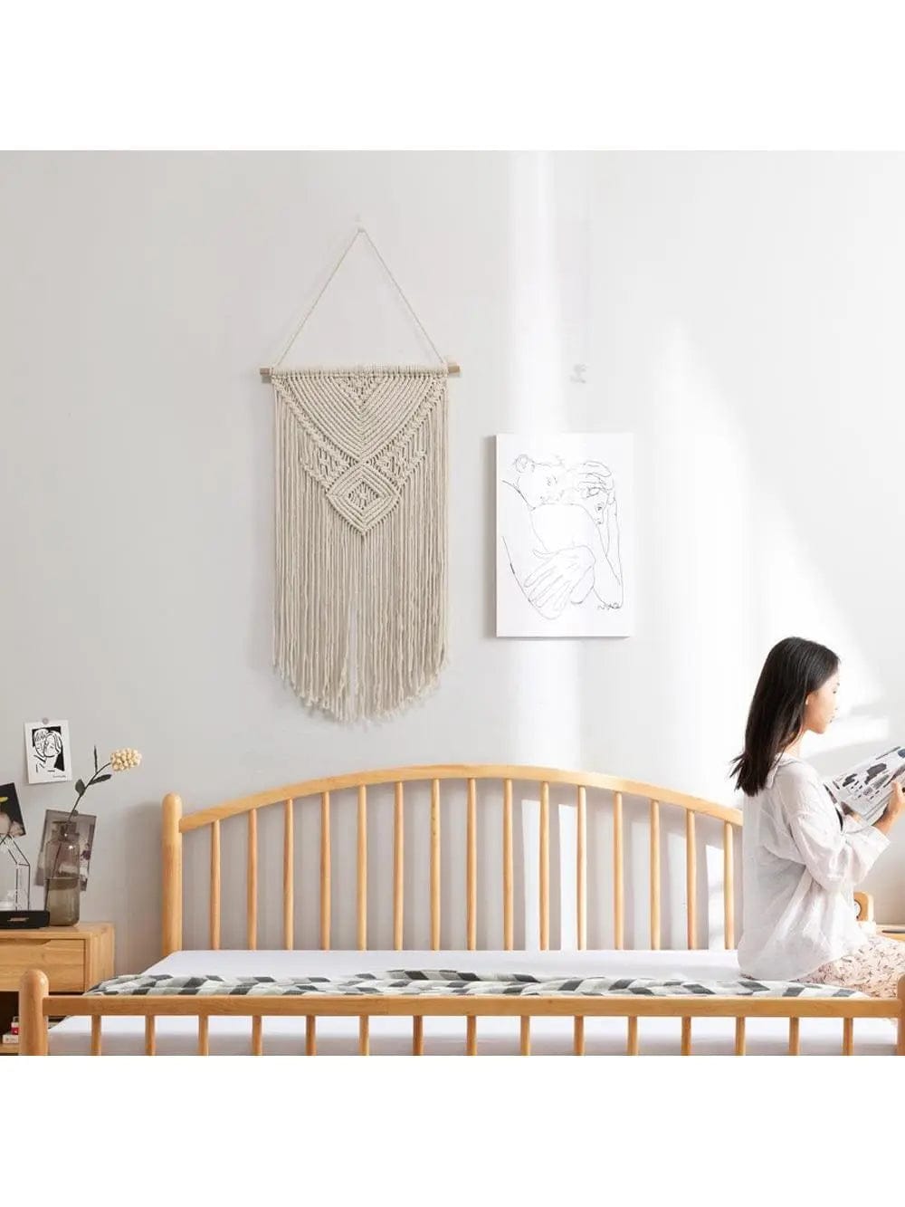 Solara Handwoven Boho Wall Tapestry Beige by Simple Homes