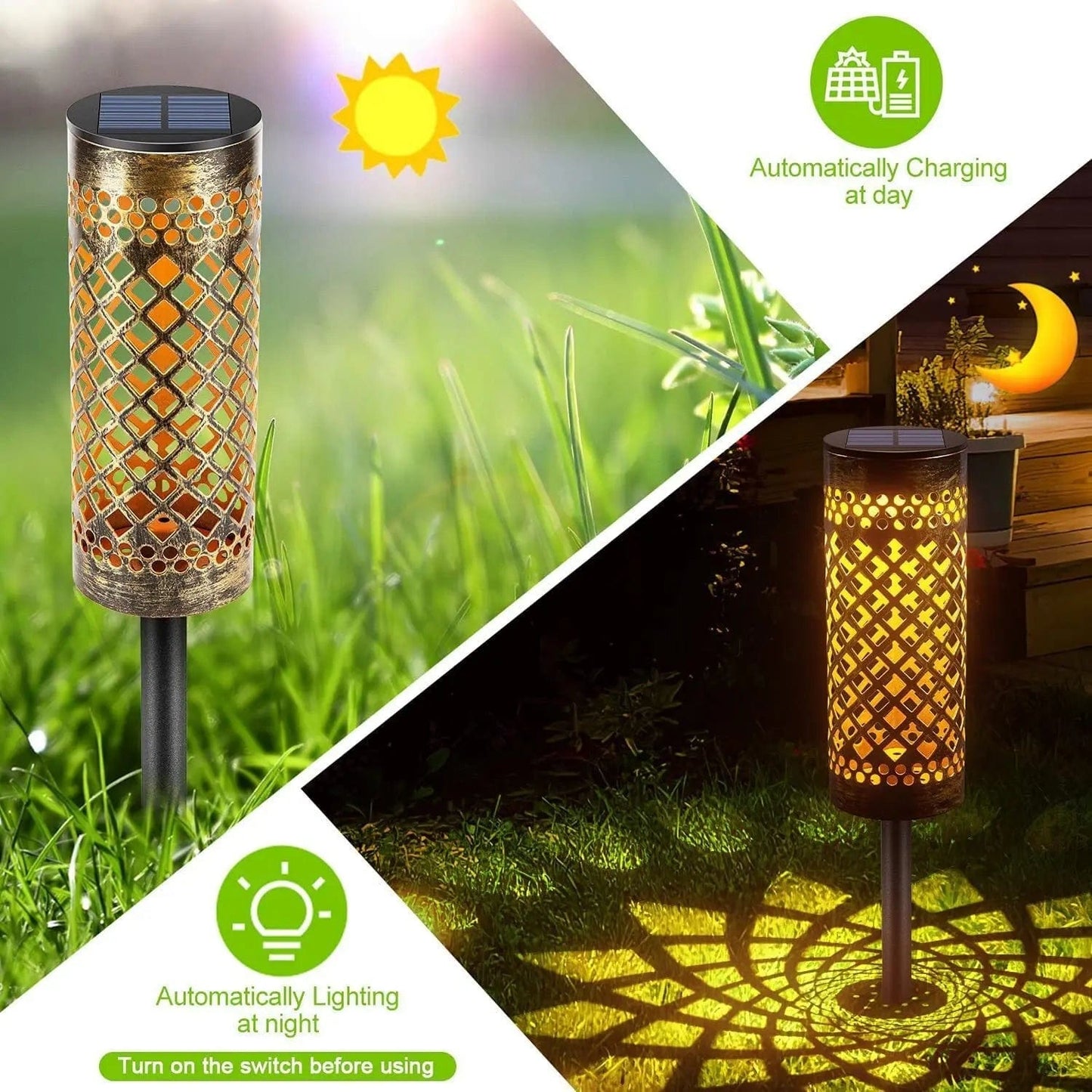 SolarGlow™ Decorative Metal Lawn Lamps – Waterproof Garden Lights Single Warm Light by Simple Homes
