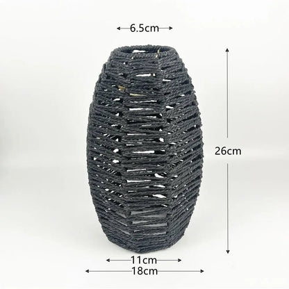 TerraGlow Woven Pendant Lamps – Handcrafted Paper String Shades XH22 014 Black by Simple Homes