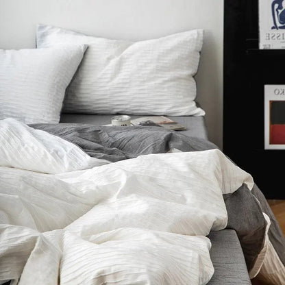 The Serene Weave Bedding Set Dark Grey / Flat sheet / A by Simple Homes