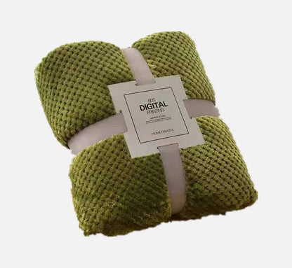 Thick Coral Fleece Blanket – Ultra-Soft Pineapple Texture Throw Army Green / 150x200cm by Simple Homes
