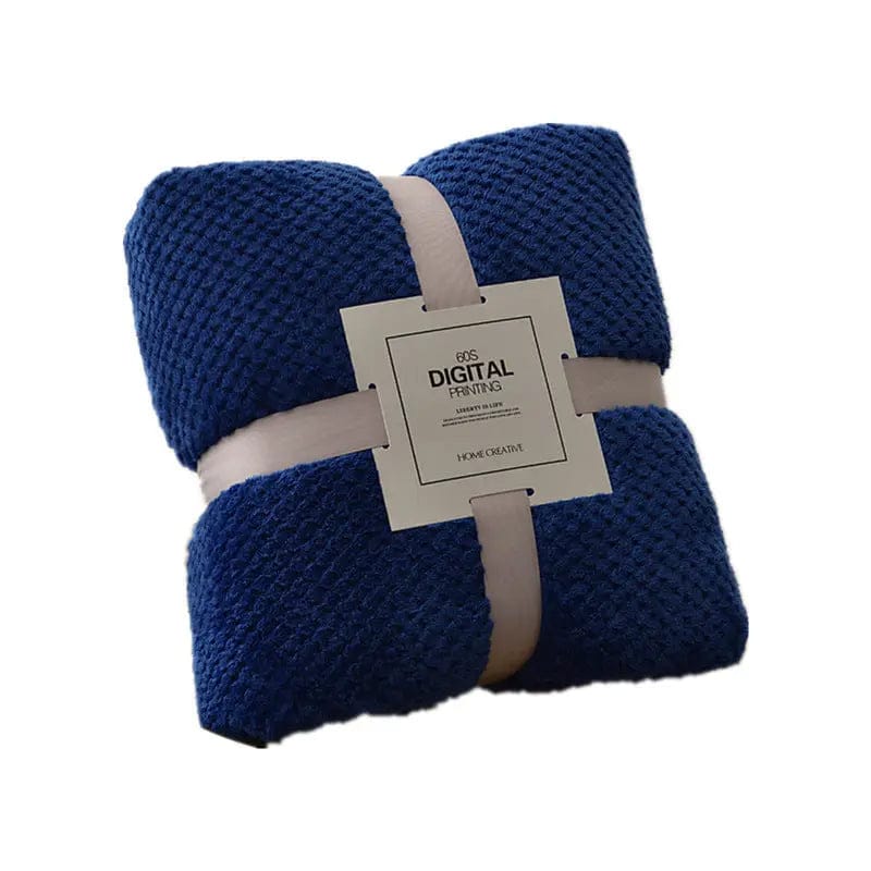 Thick Coral Fleece Blanket – Ultra-Soft Pineapple Texture Throw Dark Blue / 100x150cm by Simple Homes
