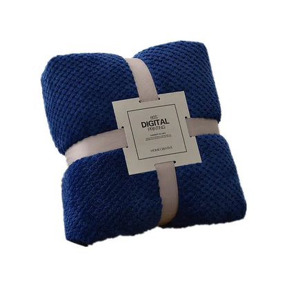Thick Coral Fleece Blanket – Ultra-Soft Pineapple Texture Throw Dark Blue / 100x150cm by Simple Homes