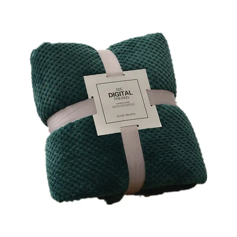 Thick Coral Fleece Blanket – Ultra-Soft Pineapple Texture Throw Dark green / 200x230cm by Simple Homes