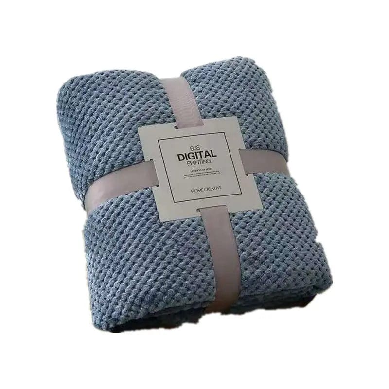 Thick Coral Fleece Blanket – Ultra-Soft Pineapple Texture Throw Sky Blue / 200x230cm by Simple Homes
