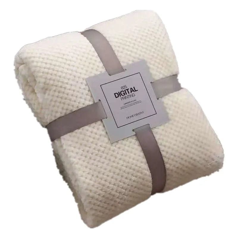 Thick Coral Fleece Blanket – Ultra-Soft Pineapple Texture Throw White / 100x150cm by Simple Homes