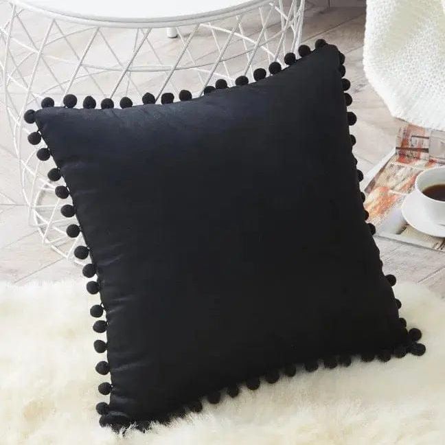 Velvet Pom-Pom Trim Cushion Cover Collection Black / 40x40xm by Simple Homes